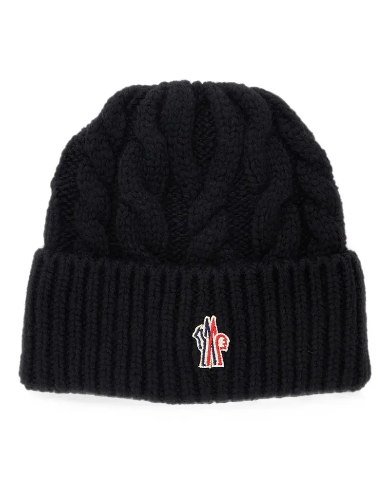 Moncler cable-knit logo-patch beanie hat - Schwarz Schwarz