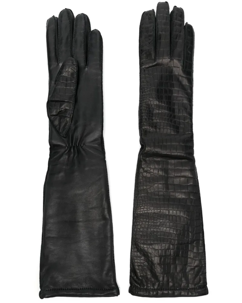 Manokhi Lange Handschuhe mit Kroko-Effekt - Schwarz Schwarz