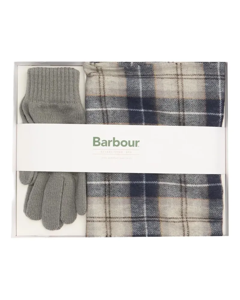 Barbour Karierter Schal mit Handschuhen - Grau Grau