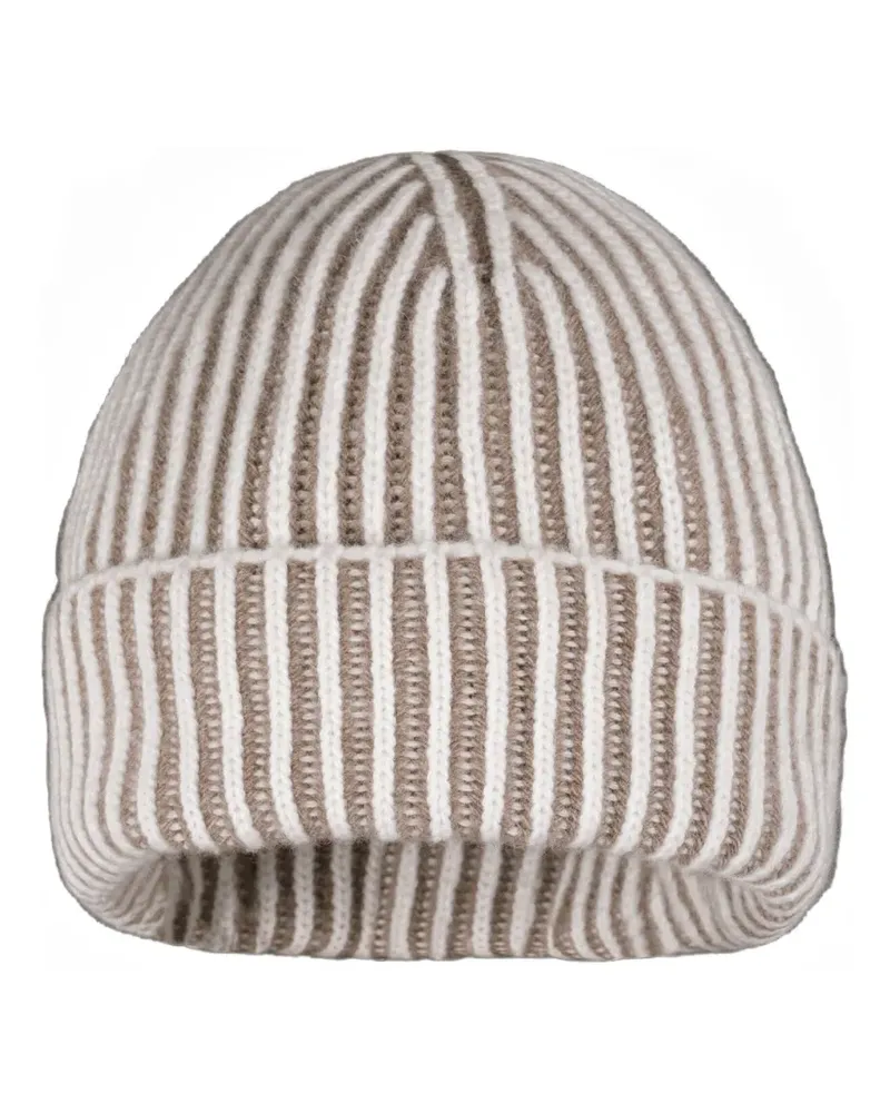 MOORER Gerippte Beanie mit Streifen - Nude Nude