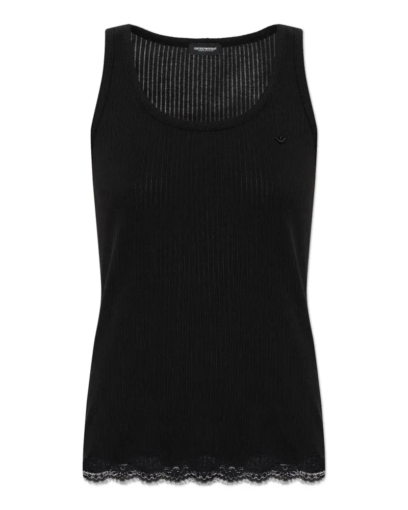 Emporio Armani Spitzenbesatz-Top mit Logo-Stickerei - Schwarz Schwarz