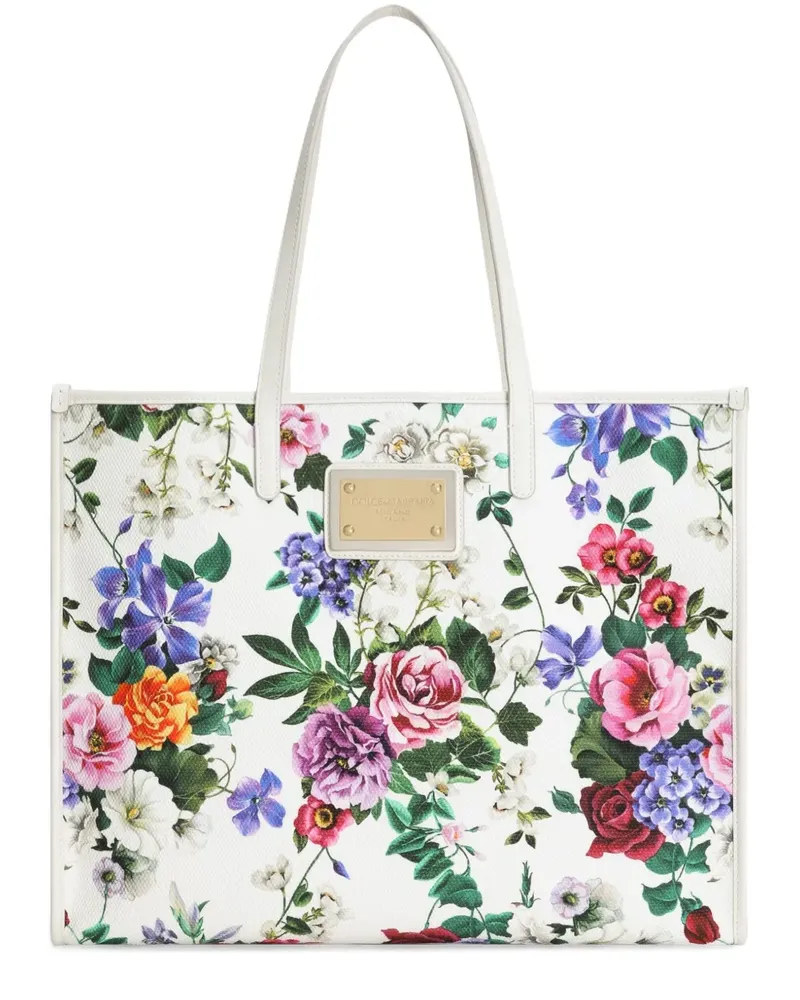 Dolce & Gabbana Große Schultertasche mit Blumen-Print - Weiß Weiß