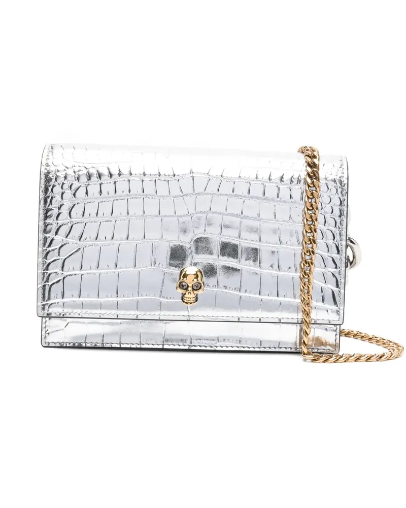 Alexander McQueen Totenkopf-Tasche mit Kroko-Effekt - Silber Silber