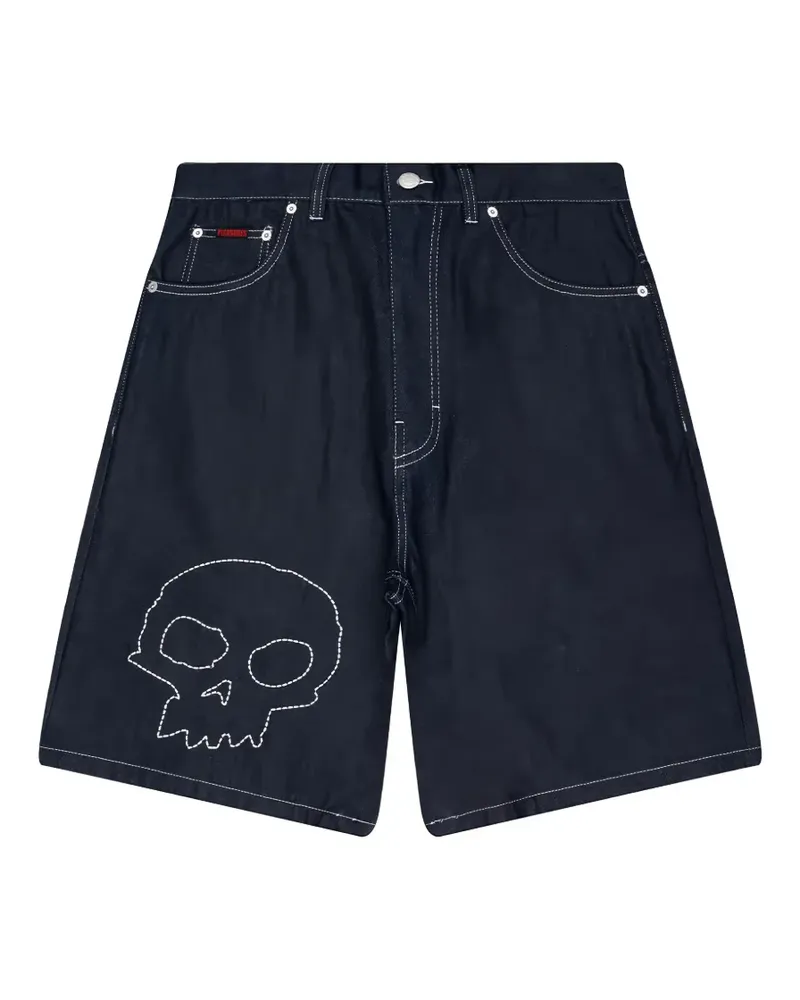 PLEASURES skull embroidered denim shorts - Blau Blau