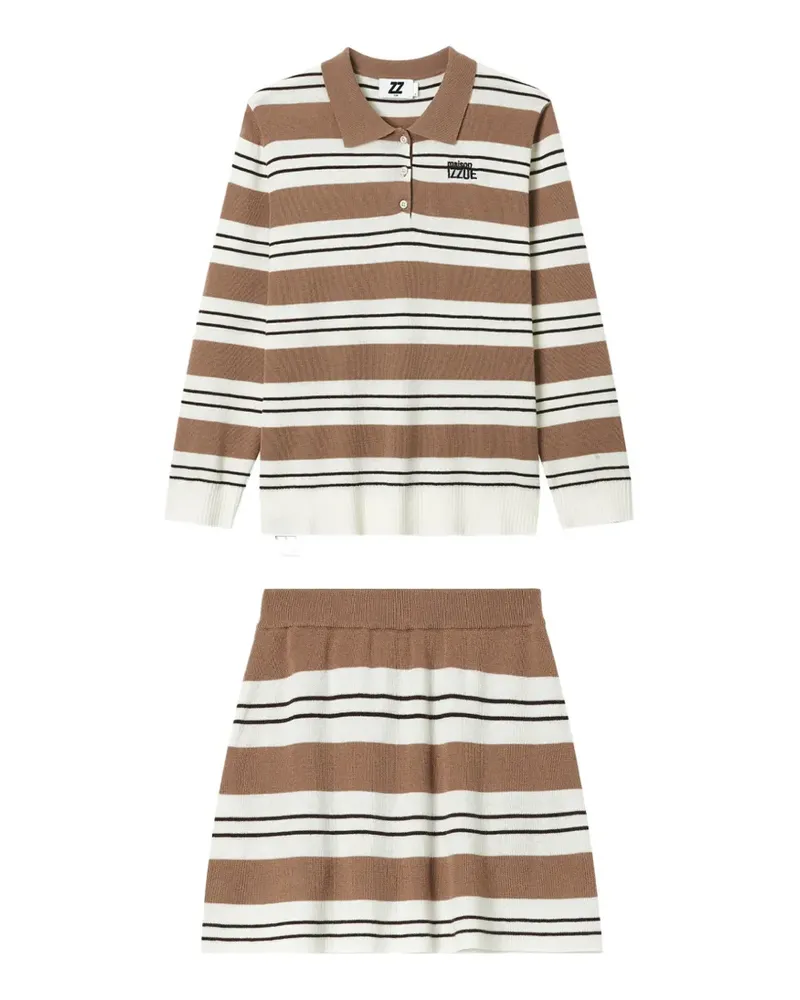 Izzue striped polo-collar and skirt set - Braun Braun
