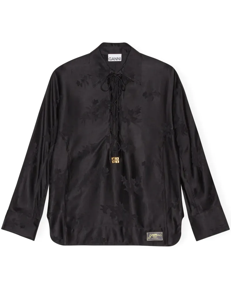 Ganni Hemd mit Jacquard-Blumenmuster - Schwarz Schwarz