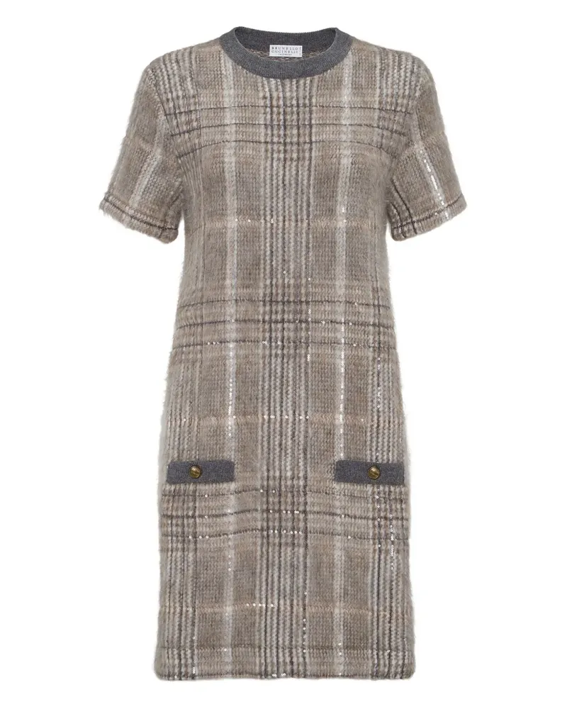 Brunello Cucinelli Kariertes Kleid mit Pailletten - Braun Braun