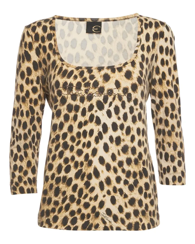 Just Cavalli embellished animal-print top - Nude Nude