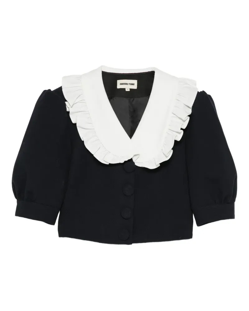 SHUSHU/TONG Cropped-Jacke mit Rüschenkragen - Blau Blau