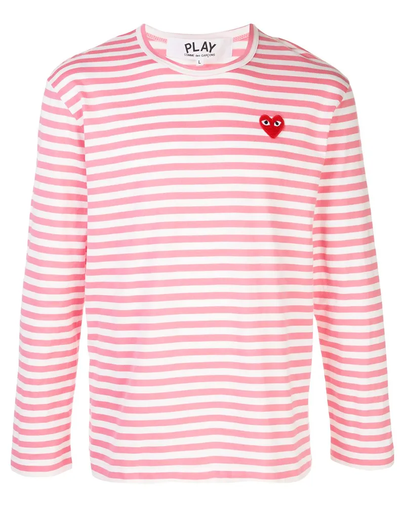 Comme des Garçons Gestreiftes Langarmshirt mit Logo - Rosa Rosa