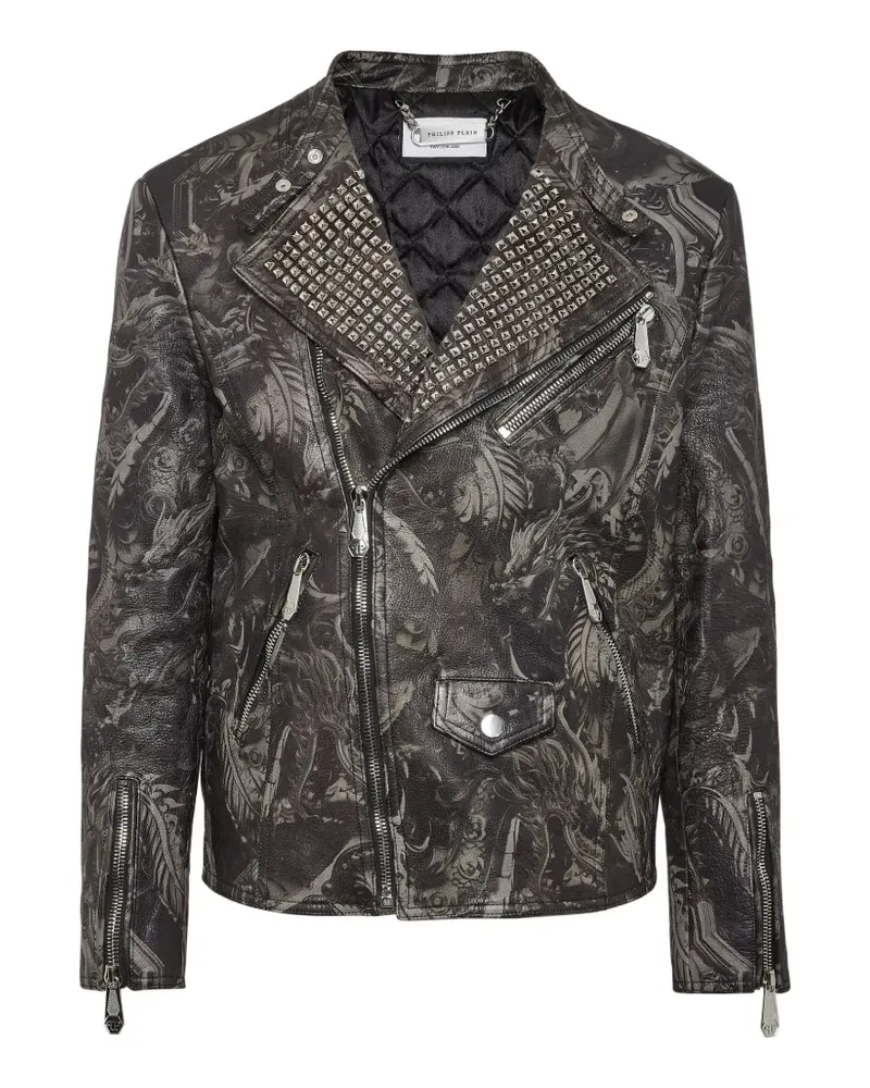 Philipp Plein skull studded biker jacket - Schwarz Schwarz