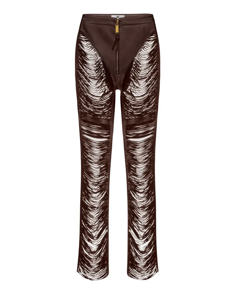 Elisabetta Franchi fringed nappa leather trousers - Braun Braun