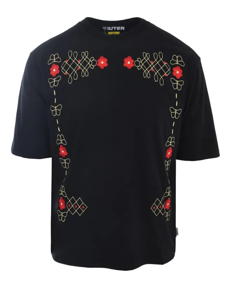 Iuter Besticktes T-Shirt mit grafischem Print - Schwarz Schwarz