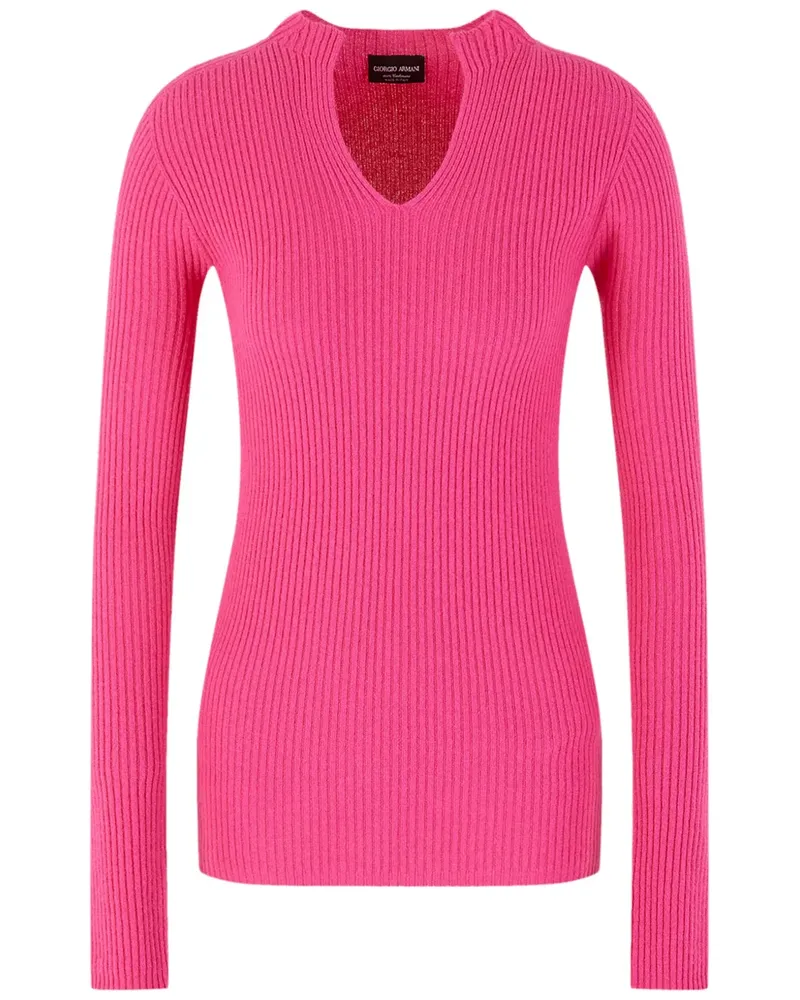 Giorgio Armani Gerippter Pullover mit V-Ausschnitt - Rosa Rosa