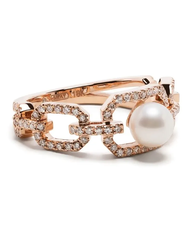 SHAY 18kt Rotgoldring mit Perle und Diamanten Gold