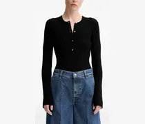 Gerippter Henley-Pullover - Schwarz