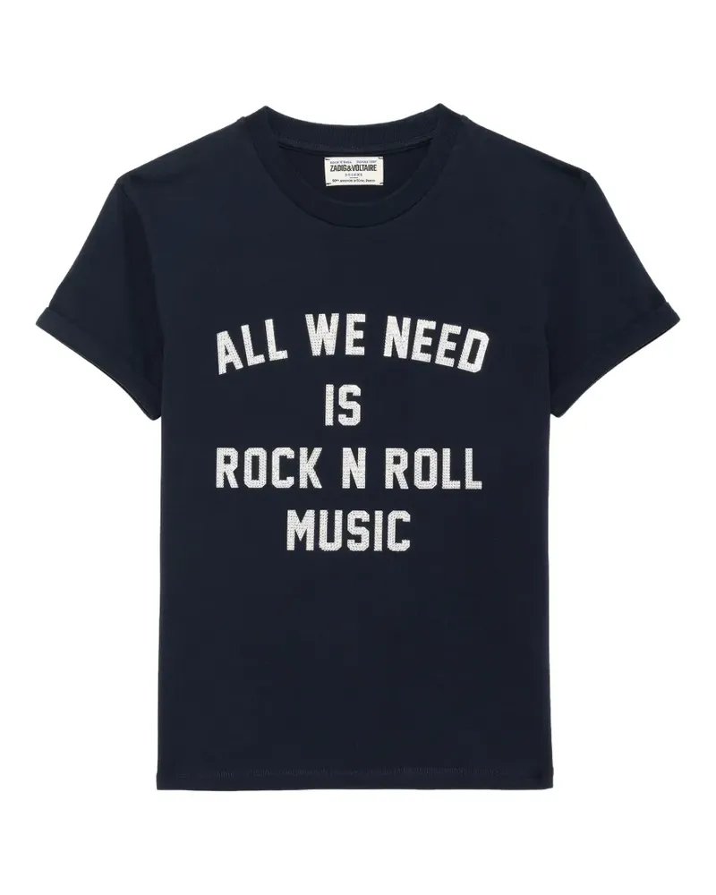 Zadig & Voltaire Walk T-Shirt mit Slogan aus Strass - Blau Blau