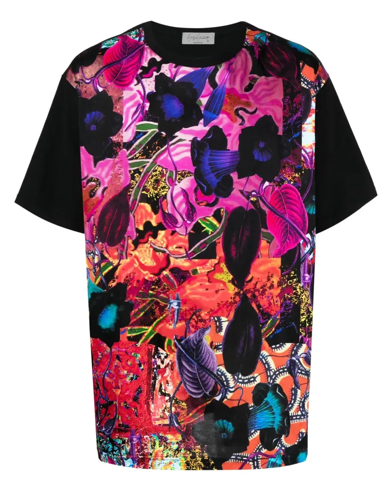 Yohji Yamamoto T-Shirt im Patchwork-Look - Schwarz Schwarz