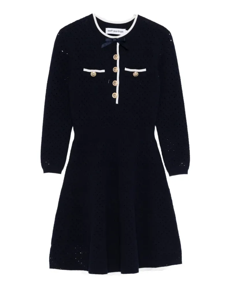 Self-Portrait bow-detail knitted mini dress - Blau Blau