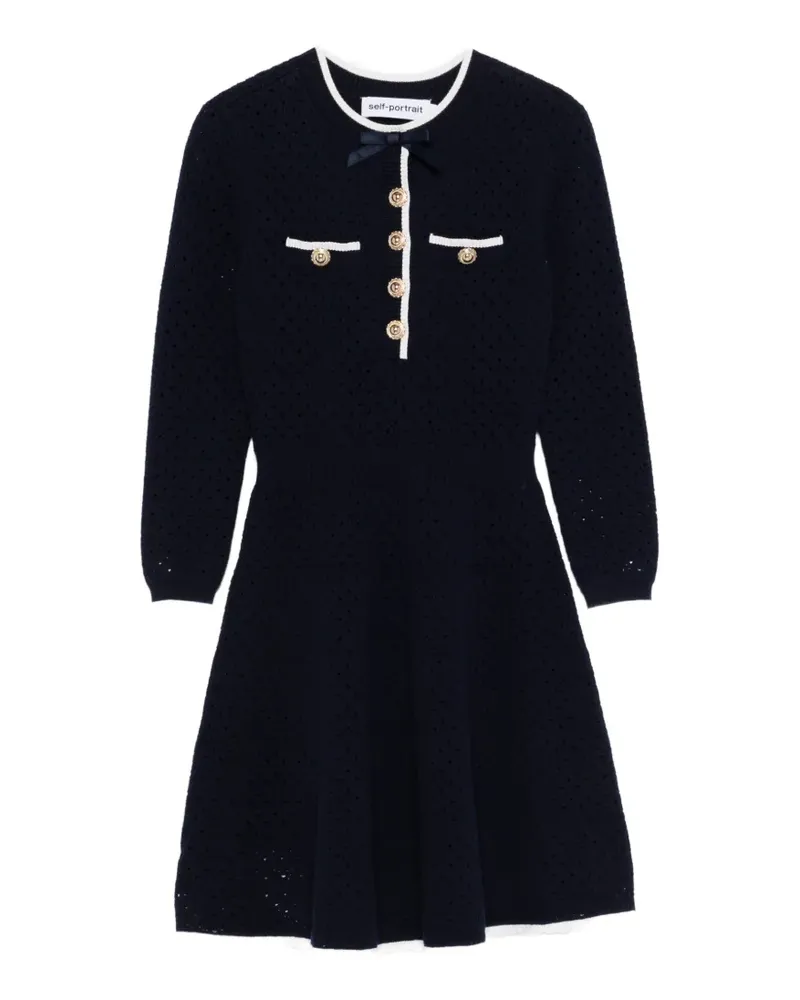 Self-Portrait bow-detail knitted mini dress - Blau Blau