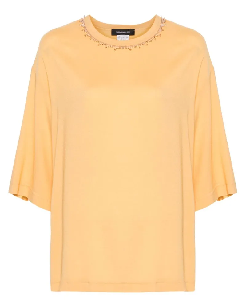 Fabiana Filippi Sablé T-Shirt mit Perlenverzierung - Orange Orange