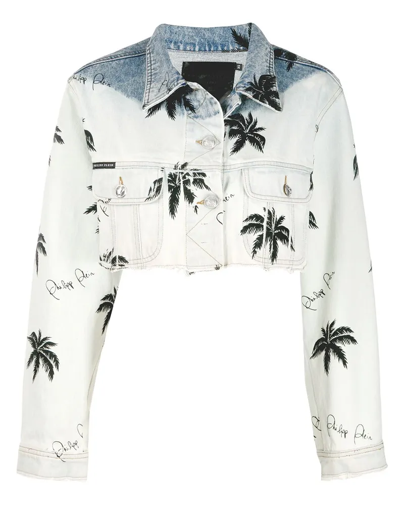 Philipp Plein Cropped-Jeansjacke mit Print Blau