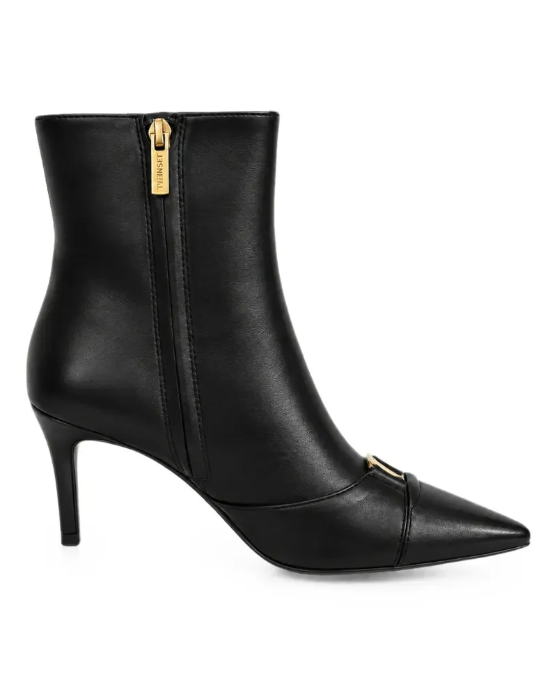 Twin-Set leather ankle boots with logo - Schwarz Schwarz