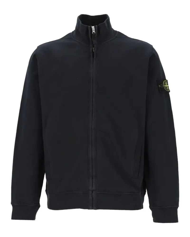 Stone Island 6100066 brushed organic cotton fleece regular-fit track jacket with ribbed inserts - Blau Blau