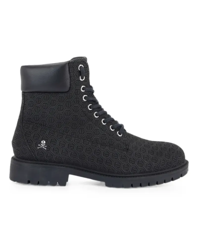Philipp Plein Halbstiefel aus Nubukleder mit Monogramm - Schwarz Schwarz