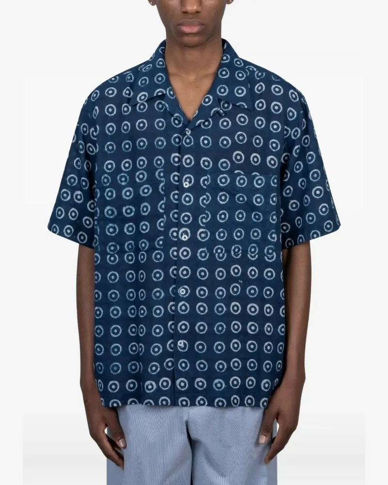 Universal Works patterned camper-collar shirt - Blau Blau