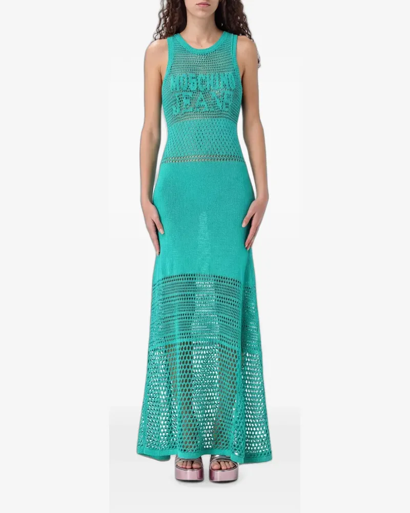 Moschino Gehäkeltes Maxikleid mit Logo-Intarsie - Blau Blau
