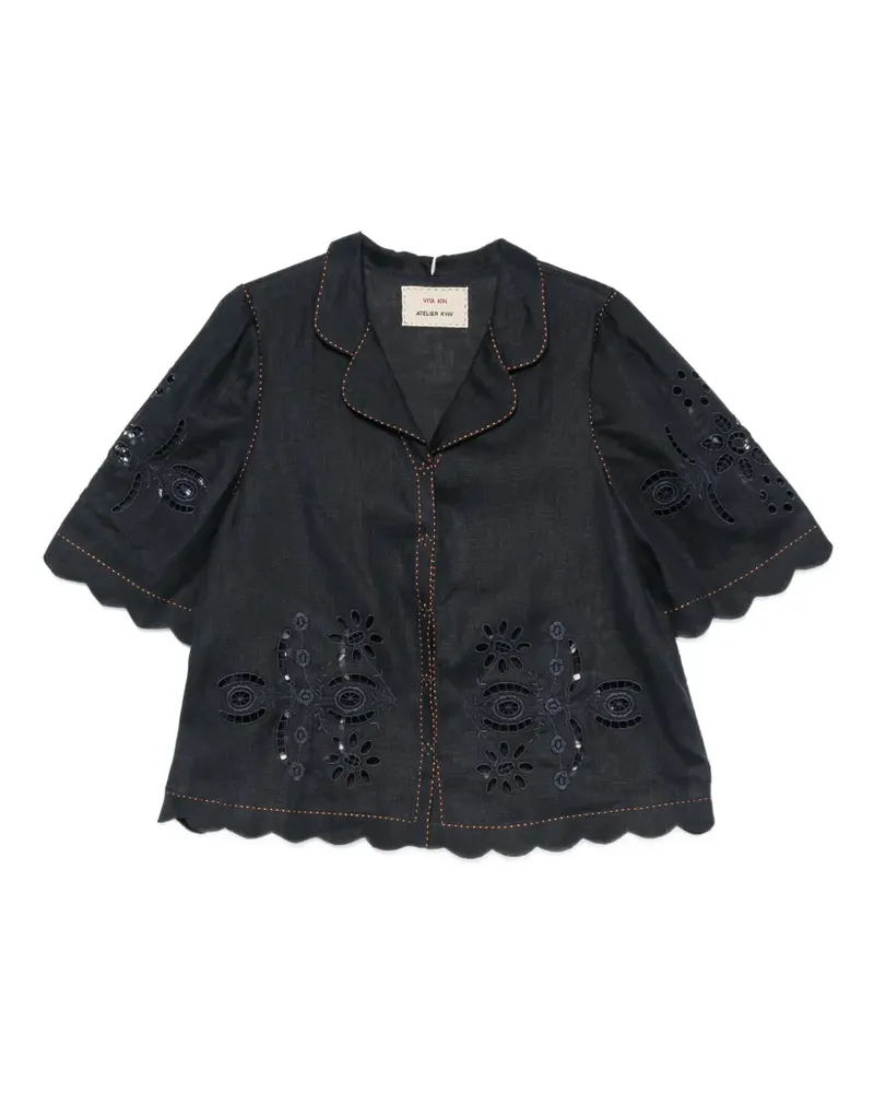 VITA KIN Balthazar Bluse mit Lochstickerei - Blau Blau