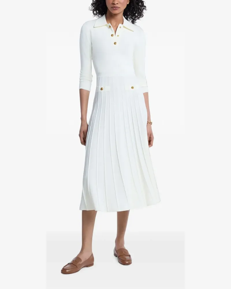 Michael Kors pleated polo-collar midi dress - Weiß Weiß