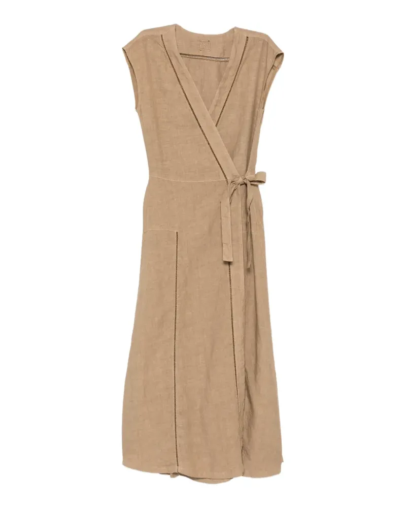 120% Lino wrap-style midi dress - Nude Nude