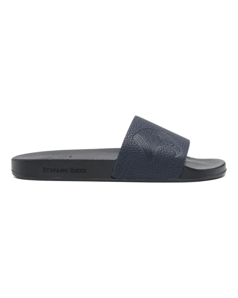 Stefano Ricci eagle-embossed leather slides - Blau Blau