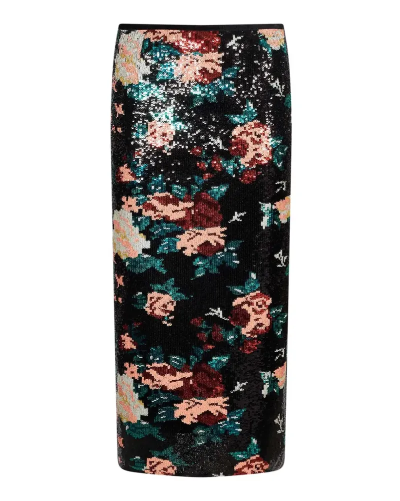 forte_forte sequin-embellished floral-print midi skirt - Schwarz Schwarz