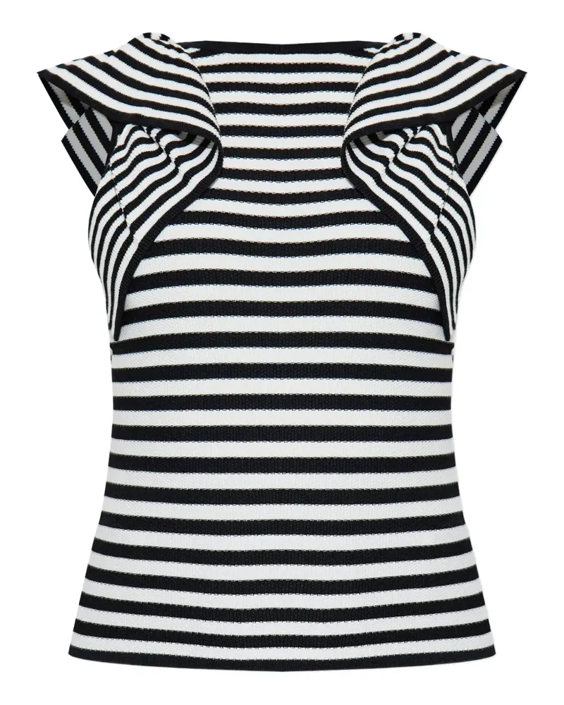 Max Mara Gestreiftes Top mit Rüschen - Schwarz Schwarz