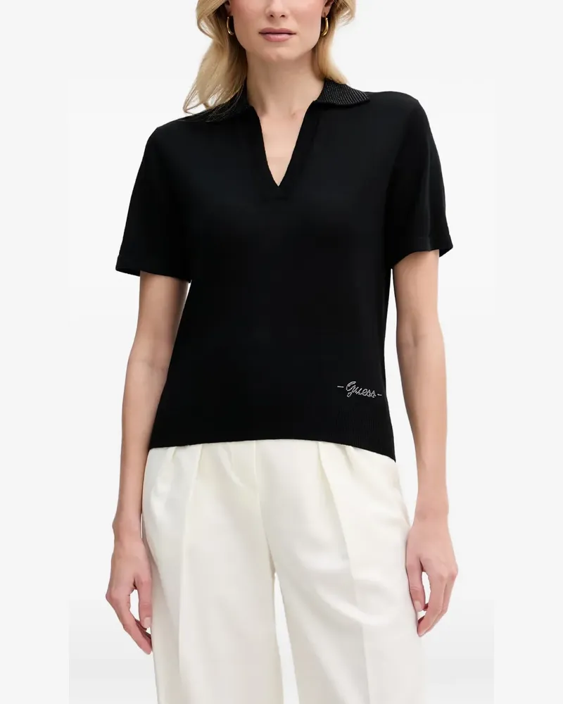 Guess T-Shirt mit Poloshirtkragen - Schwarz Schwarz