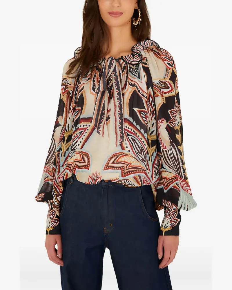FARM Rio Tapestry Dream ruffled blouse - Nude Nude