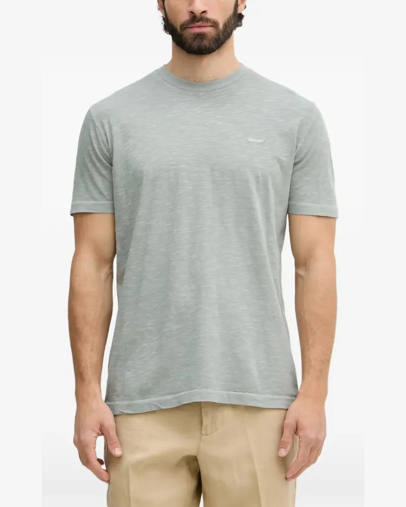Gant logo-embroidered slub-texture T-shirt - Grau Grau