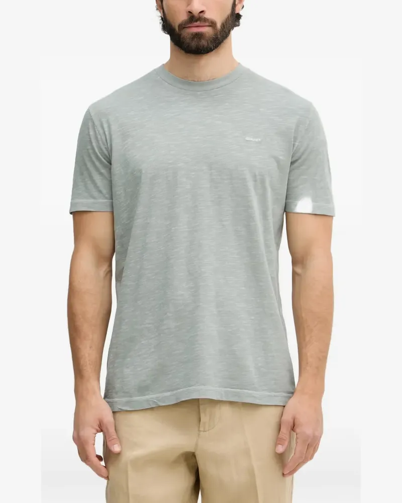 Gant logo-embroidered slub-texture T-shirt - Grau Grau