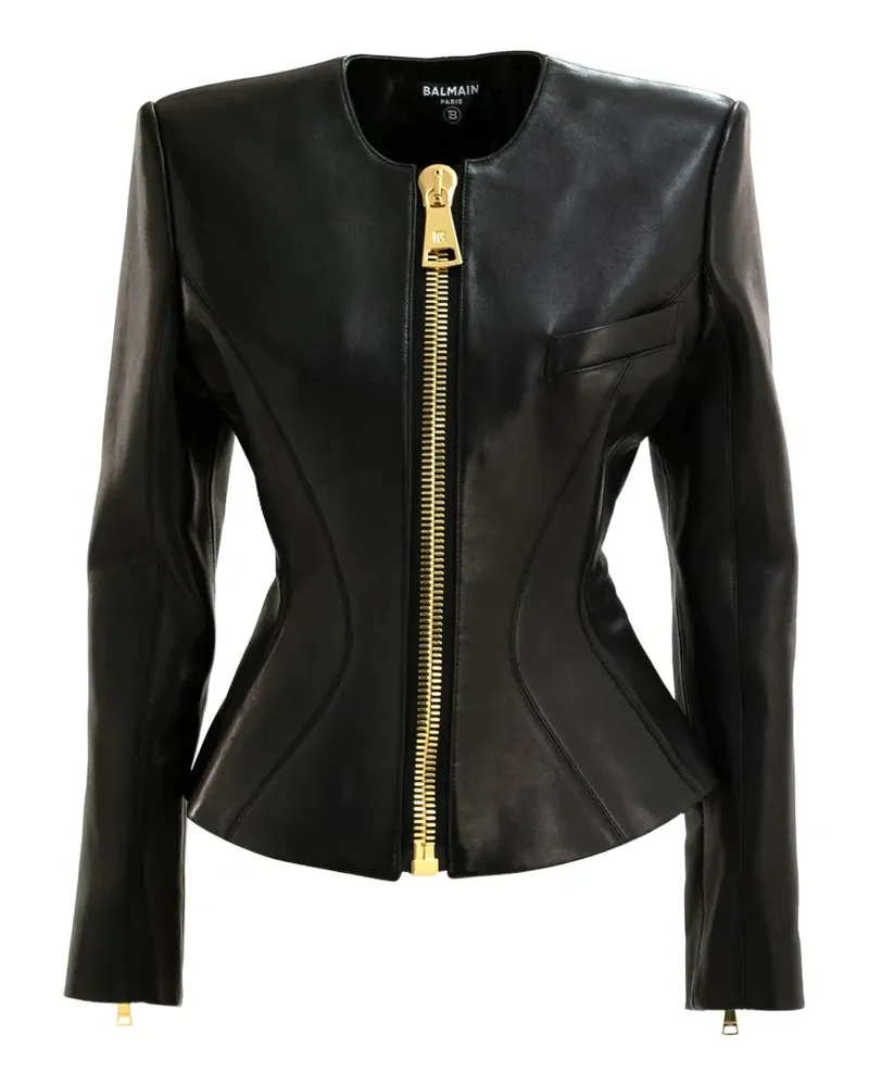 Balmain Lederjacke mit Reißverschluss - Schwarz Schwarz