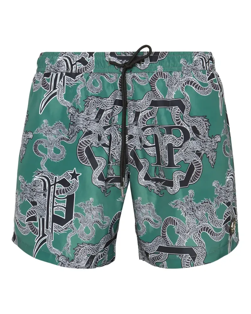 Philipp Plein printed logo-patch swim shorts - Grün Grün
