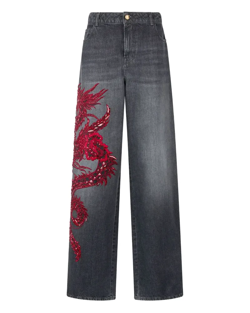 Roberto Cavalli Jeans mit Paillettendrachen - Schwarz Schwarz