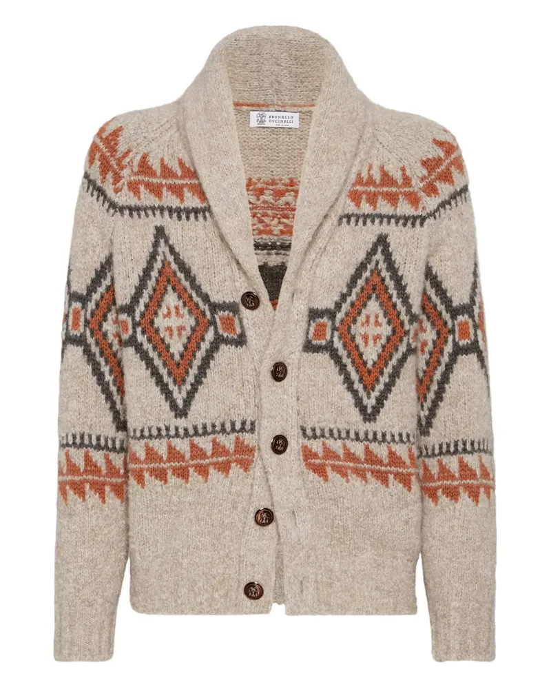 Brunello Cucinelli Geometrisch gemusterter Cardigan - Nude Nude