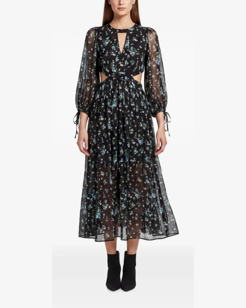 Maje floral-print cut-out maxi dress - Schwarz Schwarz