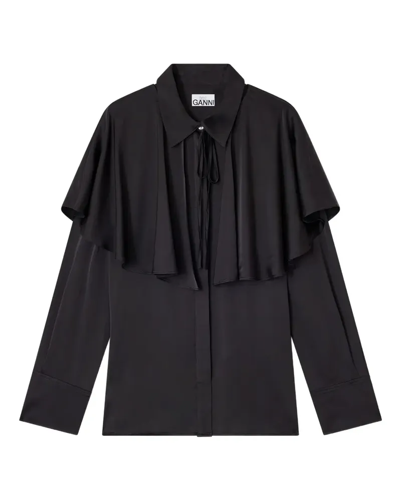Ganni Hemd mit Capedetail - Schwarz Schwarz