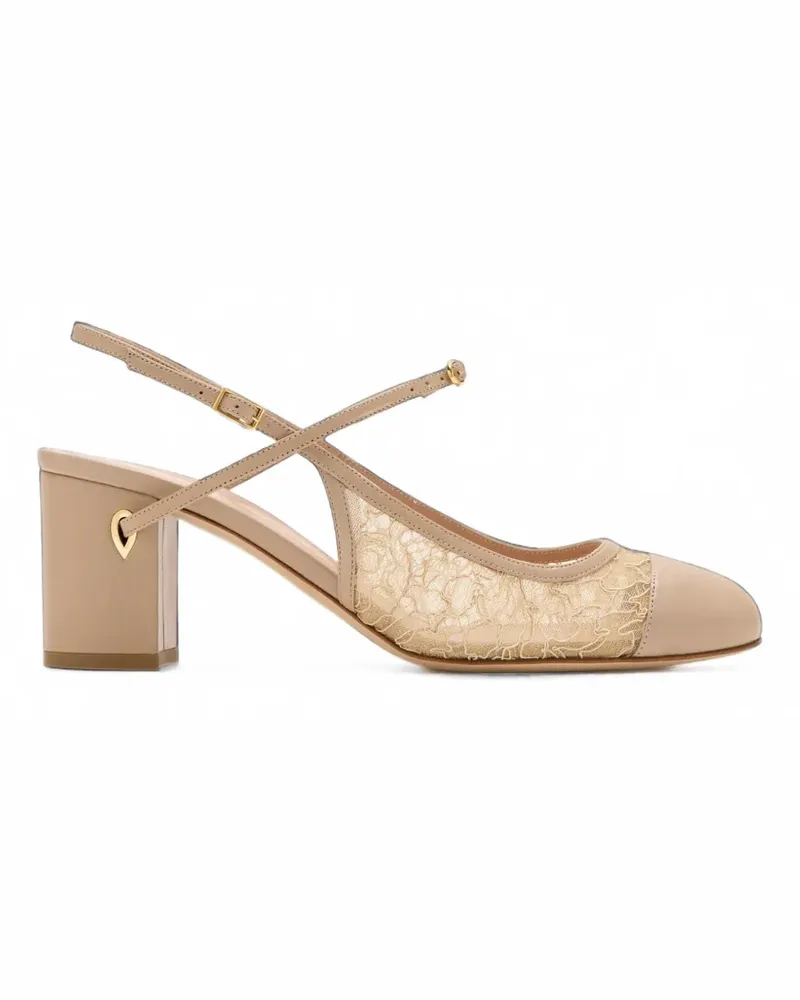 Jennifer Chamandi Mattia 65 lace-panelled calf leather pumps - Nude Nude
