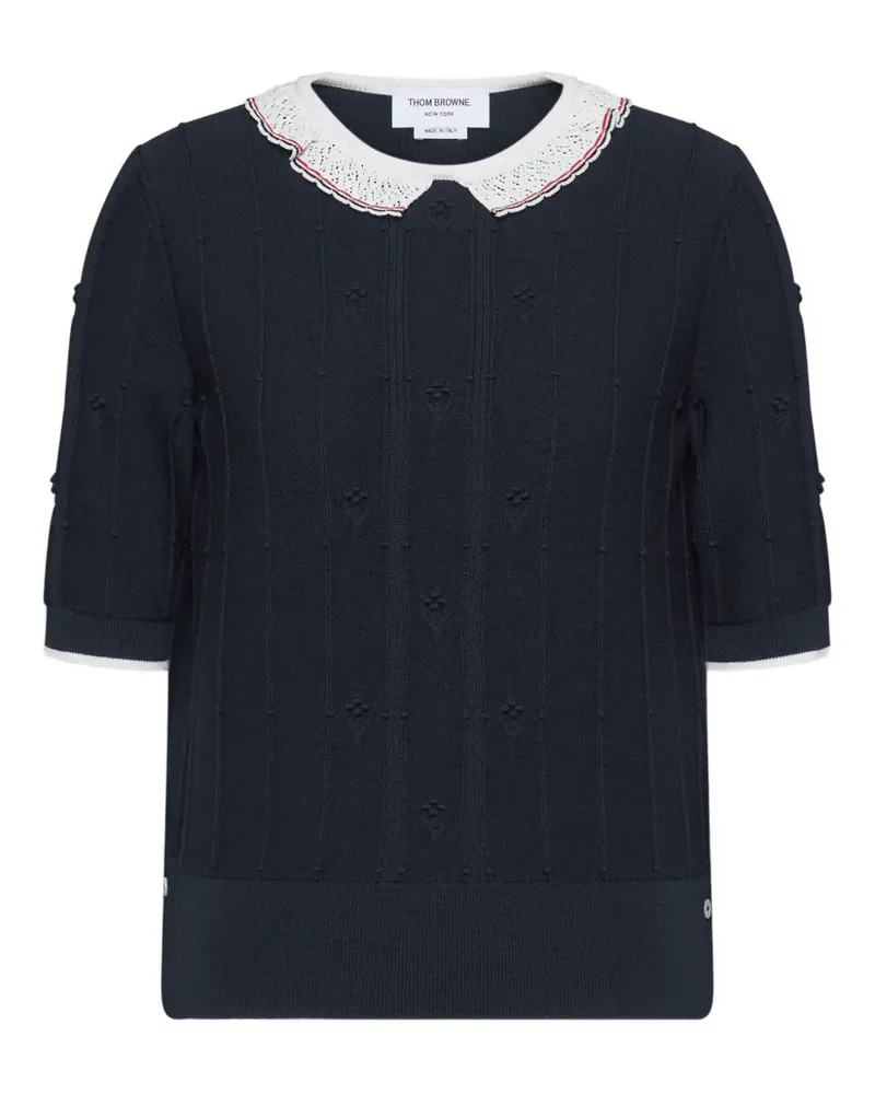 Thom Browne T-Shirt mit Spitzenbesatz - Blau Blau