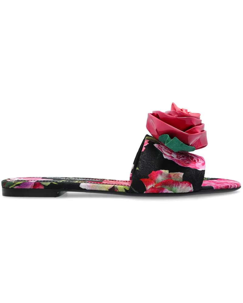 Dolce & Gabbana Pantoletten mit Blumenmotiv - Schwarz Schwarz